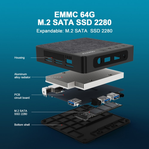 GXMO N42 Windows 11 Intel Gemini Lake N4020C Mini PC NVME SSD WiFi Mini ordinateur de bureau, spécifications : 6 Go + 64 Go + 256 Go (noir) SG802A1563-013