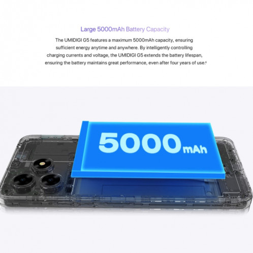  UMIDIGI G5, 8 Go + 128 Go, identification faciale et identification par empreinte digitale latérale, 6,6 pouces Android 13 Unisoc T606 Octa Core, réseau : 4G (gris sidéral) SU501E465-013