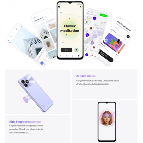  UMIDIGI G5, 8 Go + 128 Go, identification faciale et identification par empreinte digitale latérale, 6,6 pouces Android 13 Unisoc T606 Octa Core, réseau : 4G (gris sidéral) SU501E465-013