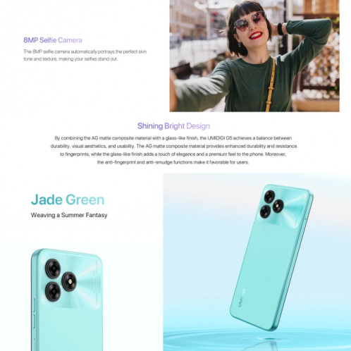  UMIDIGI G5, 8 Go + 128 Go, identification faciale et identification par empreinte digitale latérale, 6,6 pouces Android 13 Unisoc T606 Octa Core, réseau : 4G (gris sidéral) SU501E465-013