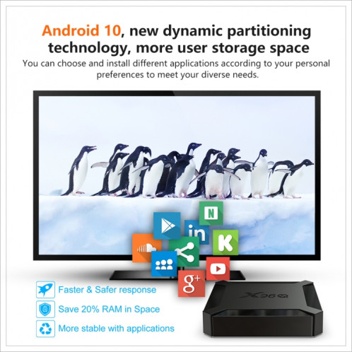 X96Q HD 4K Boîte de télévision intelligente sans montage mural, Android 10,0, ALLWINNER H313 ALLWINNER H313 ARM CORRET CORTEX A53, SUPPORT TF CARTE, HDMI, RJ45, AV, USBX2, SPÉCIFICATION: 1GB + 8 Go SH55011774-014