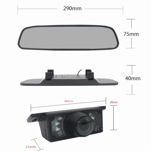 PZ705 415-W 4.3 pouces TFT LCD voiture moniteur de vue arrière sans fil externe pour systèmes vidéo de stationnement de rétroviseur de voiture SH54561535-010