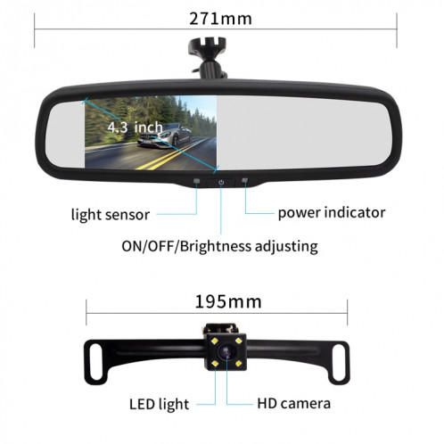 PZ705 422-A 4.3 pouces TFT LCD moniteur de vue arrière de voiture pour systèmes vidéo de stationnement de rétroviseur de voiture SH545767-09