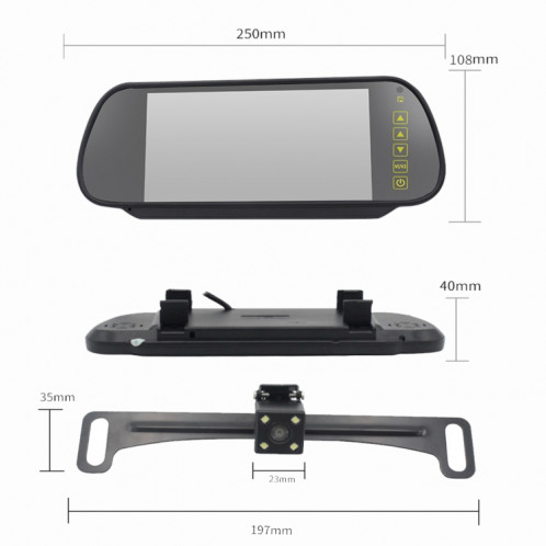 PZ709 437-W 7.0 pouces TFT LCD voiture moniteur de vue arrière sans fil externe pour systèmes vidéo de stationnement de rétroviseur de voiture SH54581642-08