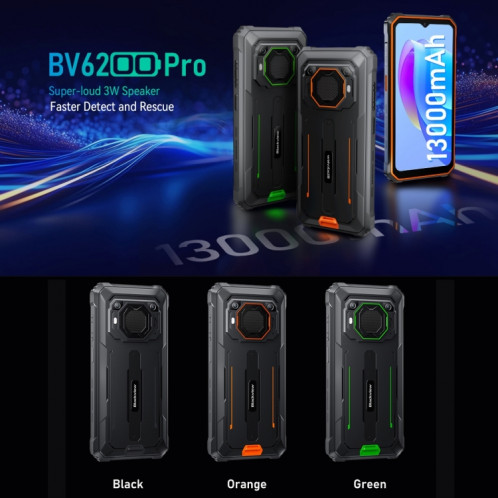  Blackview BV6200 Pro, 6 Go + 128 Go, IP68/IP69K/MIL-STD-810H, 6,56 pouces Android 13 MediaTek Helio P35 Octa Core, réseau : 4G, OTG (vert) SB302C1363-030
