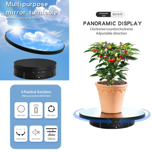 Présentoir rotatif électrique miroir de 22cm, accessoires de tournage vidéo en direct, plateau tournant avec télécommande (noir) SH202A128-05