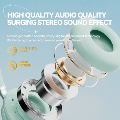 Casque Bluetooth sans fil monté sur la tête T&G KE-30 RGB (vert) SH401D1628-09