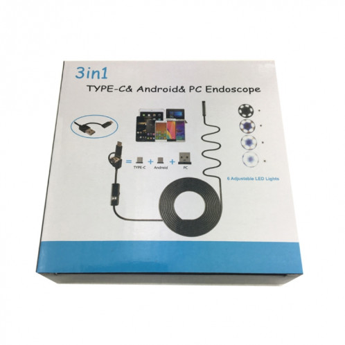 AN100 3 en 1 IP67 étanche USB-C / Type-C + Micro USB + USB HD Endoscope Caméra d'inspection à tube dur pour pièces de téléphone portable Android à fonction OTG, avec 6 LED, diamètre de l'objectif: 8 mm (longueur: SH003A1386-08