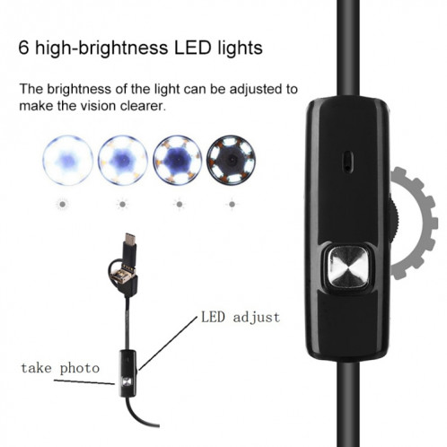 AN100 3 en 1 IP67 étanche USB-C / Type-C + Micro USB + USB HD Endoscope Caméra d'inspection à tube dur pour pièces de téléphone portable Android à fonction OTG, avec 6 LED, diamètre de l'objectif: 8 mm (longueur: SH003A1386-08