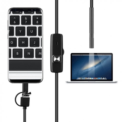 AN100 3 en 1 IP67 étanche USB-C / Type-C + Micro USB + USB HD Endoscope Caméra d'inspection à tube dur pour pièces de téléphone portable Android à fonction OTG, avec 6 LED, diamètre de l'objectif: 8 mm (longueur: SH003A1386-08
