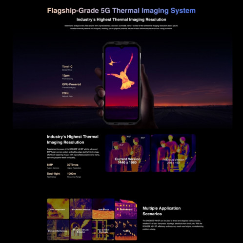  DOOGEE V31 GT, 12 Go + 256 Go, caméra d'imagerie thermique, empreinte digitale latérale, batterie 10800 mAh, 6,58 pouces Android 13 Dimensity 1080 Octa Core, réseau : 5G, OTG, NFC, prise en charge SD501C1425-025