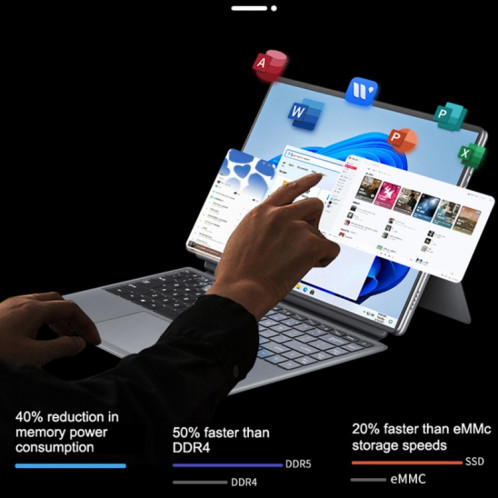 Tablette PC W14 14,1 pouces 2 en 1, 16 Go + 256 Go, Windows 11 Intel Alder Lake N100 Quad Core, avec étui en cuir pour clavier SP58011833-014