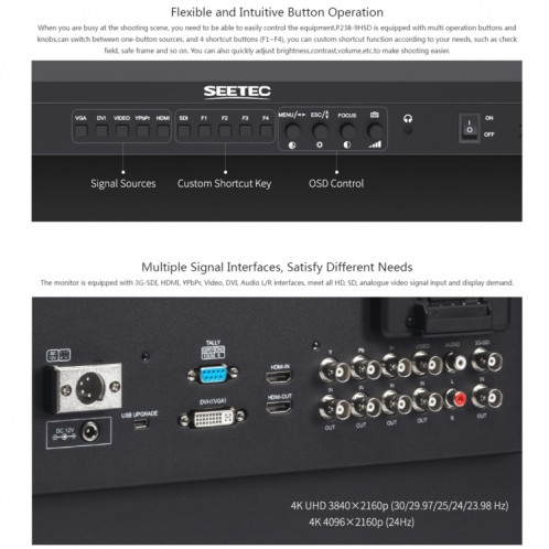 SEETEC P238-9HSD 23,8 pouces 1920x1080 IPS Full HD 3G-SDI 4K HDMI Pro moniteur LCD de diffusion (prise ue) SS401D1321-011