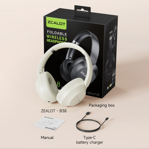 Écouteur Bluetooth à réduction de bruit supra-auriculaire Zealot B38 (blanc) SZ301A1878-010