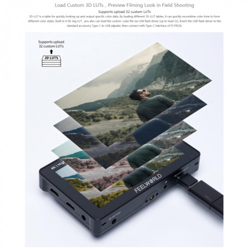 FEELWORLD F5 ProX 5,5 pouces 1600nit écran tactile haute luminosité DSLR caméra moniteur de terrain 4K HDMI F970 Kit d'installation et d'alimentation (noir) SF701A1370-016