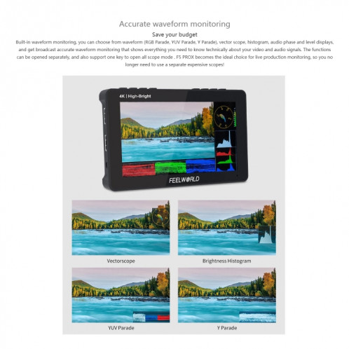 FEELWORLD F5 ProX 5,5 pouces 1600nit écran tactile haute luminosité DSLR caméra moniteur de terrain 4K HDMI F970 Kit d'installation et d'alimentation (noir) SF701A1370-016