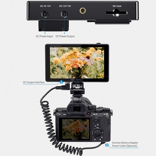FEELWORLD LUT5E 5,5 pouces écran tactile haute luminosité 1600nit moniteur de champ pour caméra DSLR F970 alimentation externe et kit d'installation 4K HDMI 1920X1080 panneau IPS (noir) SF001A638-017