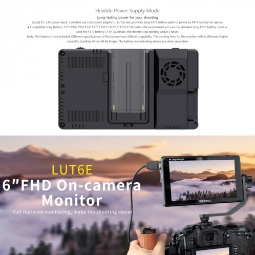 FEELWORLD LUT6E Moniteur de champ pour caméra DSLR à écran tactile 6 pouces 1600nits Full HD1920x1080 IPS (noir) SF201A1399-014