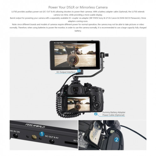 FEELWORLD LUT6E Moniteur de champ pour caméra DSLR à écran tactile 6 pouces 1600nits Full HD1920x1080 IPS (noir) SF201A1399-014