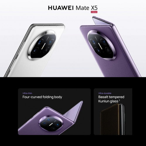 HUAWEI Mate X5, édition collector 16 Go + 1 To, 7,85 pouces + 6,4 pouces HarmonyOS 4.0.0 Kirin 9000S 7 nm Octa-Core 2,16 GHz, OTG, NFC, ne prend pas en charge Google Play (violet) SH105A188-018
