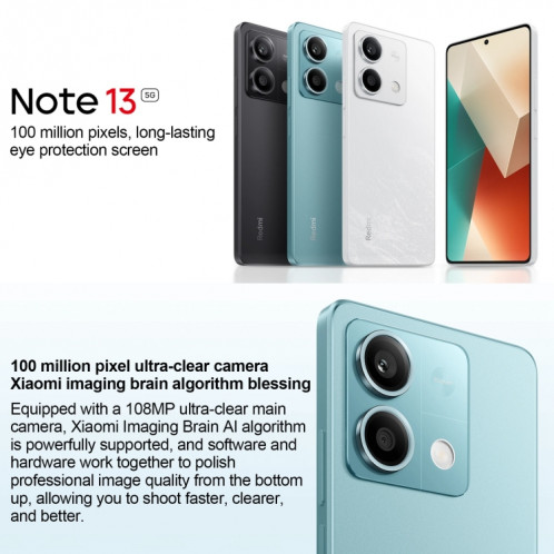 Xiaomi Redmi Note 13 5G, 6 Go + 128 Go, 6,67 pouces MIUI 14 Mediatek Dimensity 6080 Octa Core jusqu'à 2,4 GHz, réseau : 5G (blanc) SX301B1575-010
