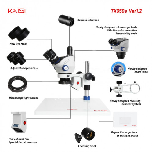 Microscope stéréo à zoom Kaisi TX-350E Ver1.2 7X-50X avec grande base SK67551736-07