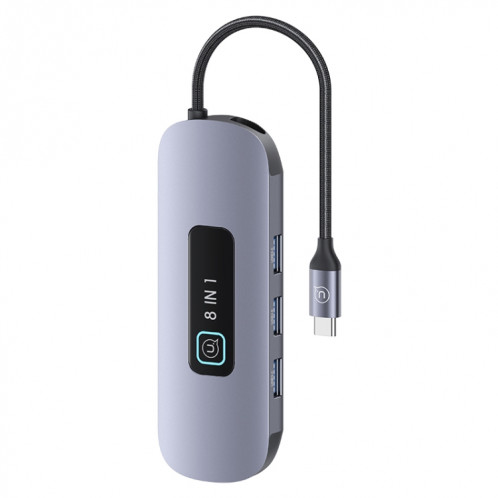 USAMS US-SJ643 PD100W HUB multifonctionnel de type C en alliage d'aluminium 8 en 1 avec lumière (gris métal) SU901A1059-010
