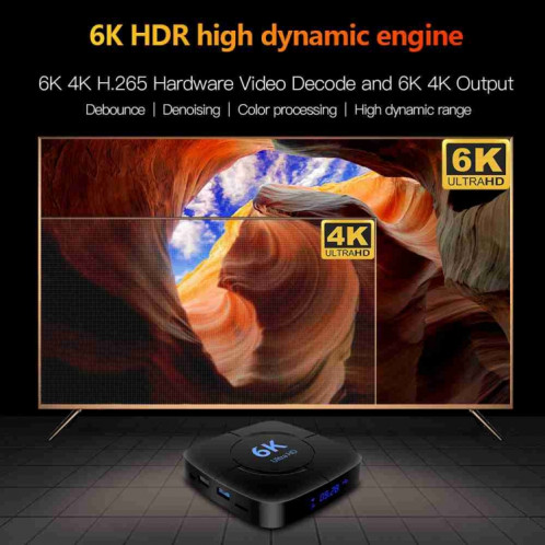 Boîtier Smart TV 6K Ultra HD Android 12.0 avec télécommande, 4 Go + 64 Go, Allwinner H616 1,5 GHz Quad-Core (prise UE) SH603A88-011