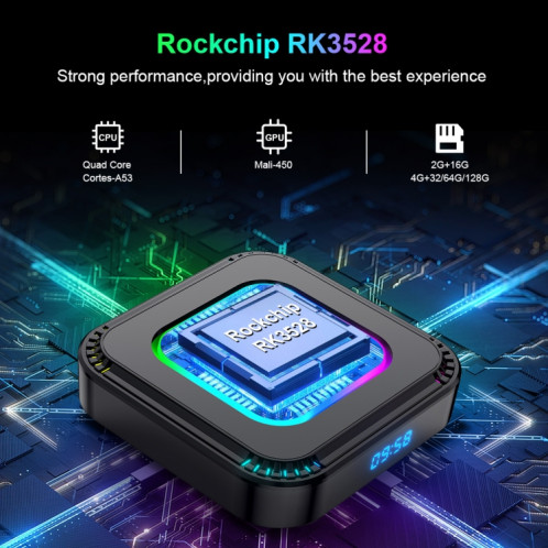 HK1 RBOX K8 8K Android 13.0 Smart TV Box avec télécommande, 4 Go + 32 Go, RK3528 Quad-Core () SH702A283-013