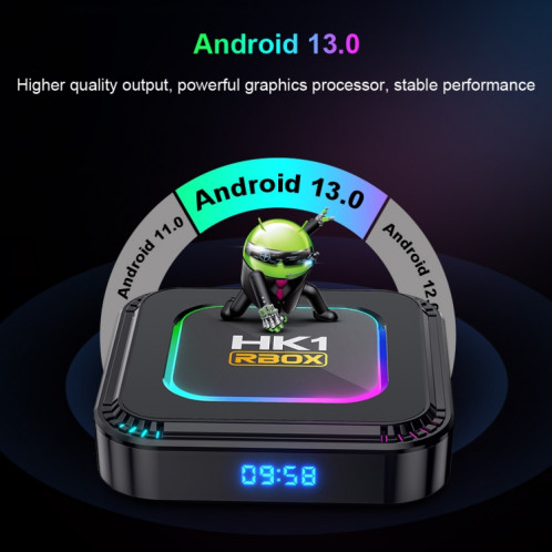 HK1 RBOX K8 8K Android 13.0 Smart TV Box avec télécommande, 2 Go + 16 Go, RK3528 Quad-Core () SH701A885-013