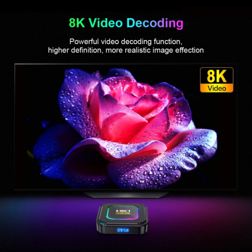 HK1 RBOX K8 8K Android 13.0 Smart TV Box avec télécommande, 4 Go + 32 Go, RK3528 Quad-Core () SH702A283-013