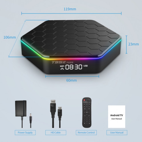 Boîtier Smart TV T95Z Plus 8K WiFi6 Android 12.0 avec télécommande, 4 Go + 128 Go, Allwinner H618 Quad-Core () SH304A494-013