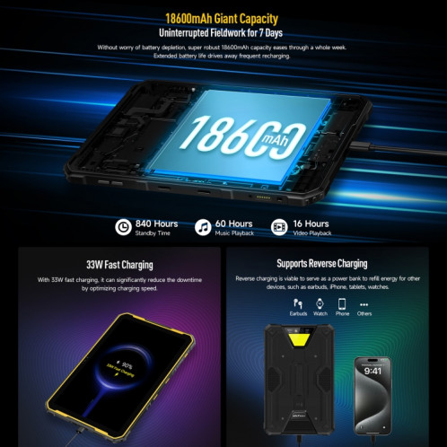  Tablette PC robuste Ulefone Armor Pad 2, 16 Go + 256 Go 11 pouces Android 13 MediaTek Helio G99 Octa Core 4G réseau (jaune) SU902B1933-015