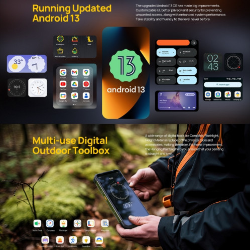 Ulefone Armor 24, 12 Go + 256 Go, téléphone robuste, empreinte digitale latérale, 22 000 mAh, 6,78 pouces Android 13 MediaTek Helio G96 Octa Core, réseau : 4G, NFC (noir) SU301A503-015
