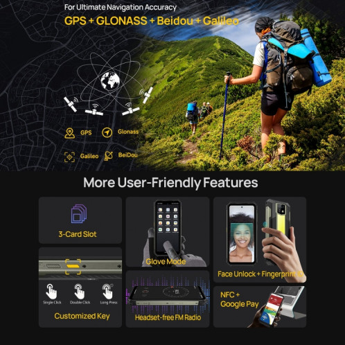  Ulefone Armor 24, 12 Go + 256 Go, téléphone robuste, empreinte digitale latérale, 22 000 mAh, 6,78 pouces Android 13 MediaTek Helio G96 Octa Core, réseau : 4G, NFC (noir) SU301A503-015