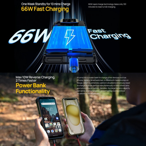  Ulefone Armor 24, 12 Go + 256 Go, téléphone robuste, empreinte digitale latérale, 22 000 mAh, 6,78 pouces Android 13 MediaTek Helio G96 Octa Core, réseau : 4G, NFC (noir) SU301A503-015