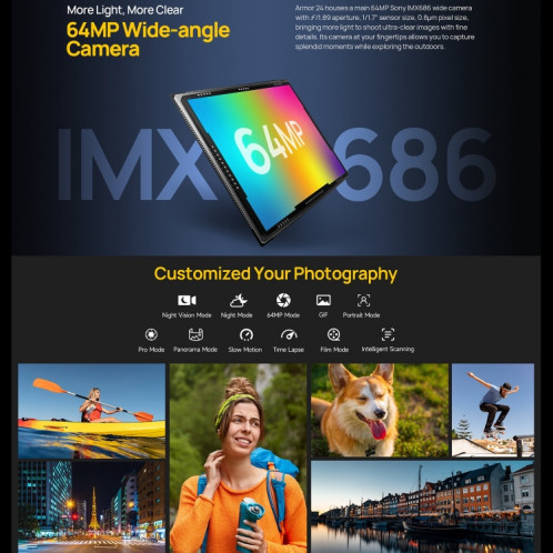  Ulefone Armor 24, 12 Go + 256 Go, téléphone robuste, empreinte digitale latérale, 22 000 mAh, 6,78 pouces Android 13 MediaTek Helio G96 Octa Core, réseau : 4G, NFC (noir) SU301A503-015