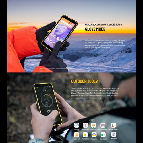  Ulefone Armor X12, 3 Go + 32 Go, téléphone robuste, déverrouillage facial, 5,45 pouces Android 13 Go MediaTek Helio A22 Quad Core, réseau : 4G, NFC (certains orange) SU201C872-014