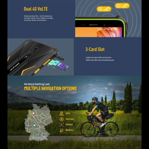  Ulefone Armor X12, 3 Go + 32 Go, téléphone robuste, déverrouillage facial, 5,45 pouces Android 13 Go MediaTek Helio A22 Quad Core, réseau : 4G, NFC (certains orange) SU201C872-014