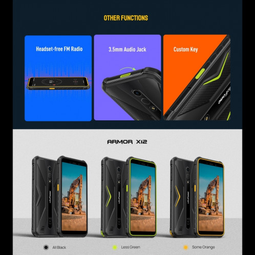  Ulefone Armor X12, 3 Go + 32 Go, téléphone robuste, déverrouillage facial, 5,45 pouces Android 13 Go MediaTek Helio A22 Quad Core, réseau : 4G, NFC (certains orange) SU201C872-014