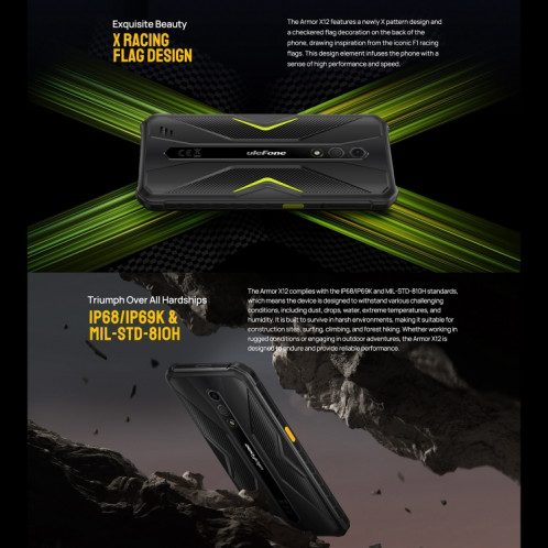  Ulefone Armor X12, 3 Go + 32 Go, téléphone robuste, déverrouillage du visage, 5,45 pouces Android 13 Go MediaTek Helio A22 Quad Core, réseau : 4G, NFC (tout noir) SU201A241-014