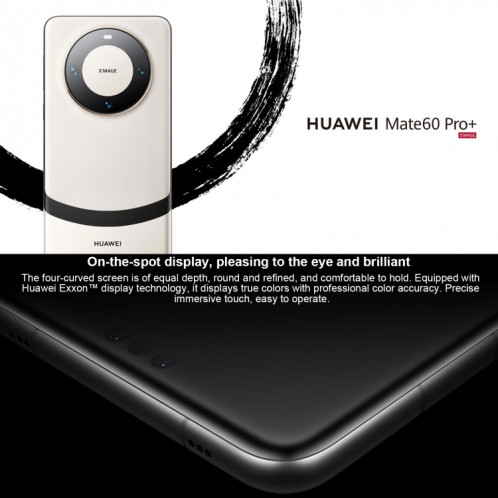 HUAWEI Mate 60 Pro+, 16 Go + 1 To, identification par empreinte digitale à l'écran, 6,82 pouces HarmonyOS 4.0 Kirin 9000S Octa Core jusqu'à 2,62 GHz, NFC, OTG, ne prend pas en charge Google Play (blanc) SH502A763-09