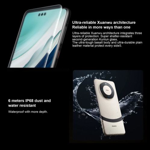 HUAWEI Mate 60 Pro+, 16 Go + 1 To, identification par empreinte digitale à l'écran, 6,82 pouces HarmonyOS 4.0 Kirin 9000S Octa Core jusqu'à 2,62 GHz, NFC, OTG, ne prend pas en charge Google Play (blanc) SH502A763-09