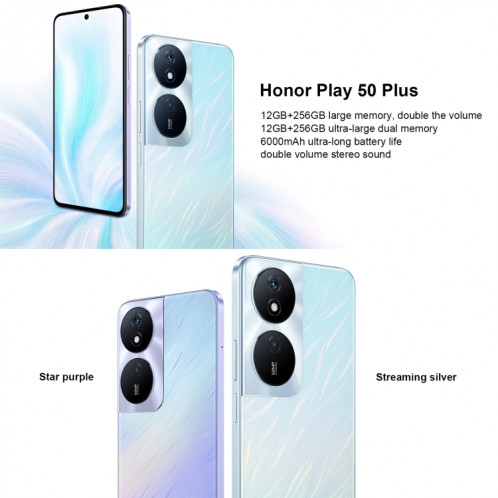 Honor Play 50 Plus, 12 Go + 256 Go, 6,8 pouces MagicOS 7,2 Dimensity 6020 Octa Core jusqu'à 2,2 GHz, réseau : 5G, OTG, ne prend pas en charge Google Play (noir) SH201A1782-09