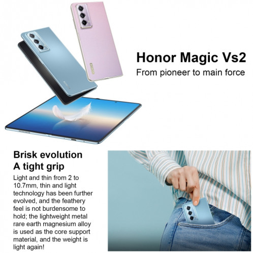Honor Magic Vs2, 16 Go + 512 Go, empreinte digitale latérale, 7,92 pouces + 6,43 pouces MagicOS 7.2 Snapdragon 8+ Gen1 Octa-Core 3,0 GHz, OTG, NFC, ne prend pas en charge Google Play (bleu) SH202A1074-015