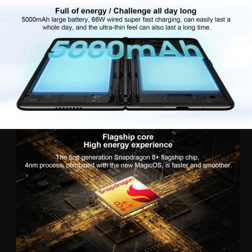 Honor Magic Vs2, 12 Go + 256 Go, empreinte digitale latérale, 7,92 pouces + 6,43 pouces MagicOS 7.2 Snapdragon 8+ Gen1 Octa-Core 3,0 GHz, OTG, NFC, ne prend pas en charge Google Play (bleu) SH201A1378-015