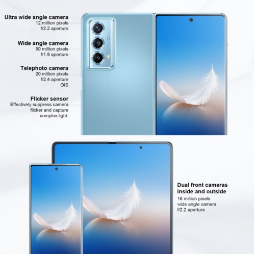 Honor Magic Vs2, 12 Go + 256 Go, empreinte digitale latérale, 7,92 pouces + 6,43 pouces MagicOS 7.2 Snapdragon 8+ Gen1 Octa-Core 3,0 GHz, OTG, NFC, ne prend pas en charge Google Play (noir) SH201B1656-015