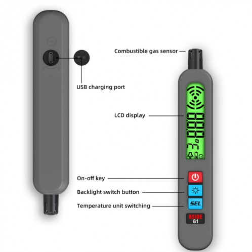 Détecteur de gaz combustible rechargeable portable BSIDE G1 SB7546517-010