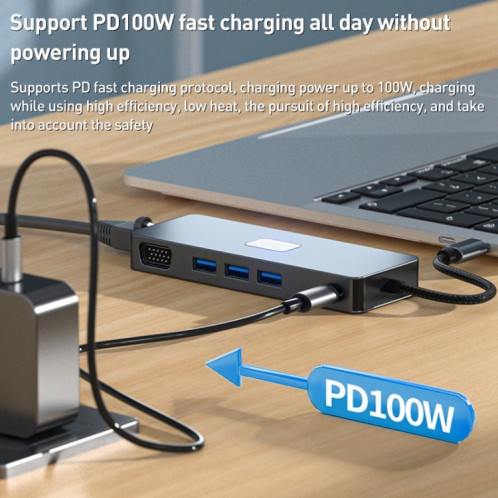 BYL-2309 Type-C vers HDMI 4K 60Hz + DP HD + VGA + RJ47 + USB3.2 + Audio 3.5mm + PD100W + SD + HUB de Station d'accueil TF SH75901379-010
