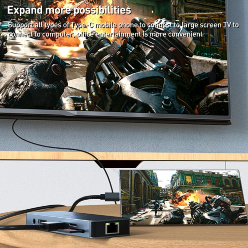 BYL-2309 Type-C vers HDMI 4K 60Hz + DP HD + VGA + RJ47 + USB3.2 + Audio 3.5mm + PD100W + SD + HUB de Station d'accueil TF SH75901379-010
